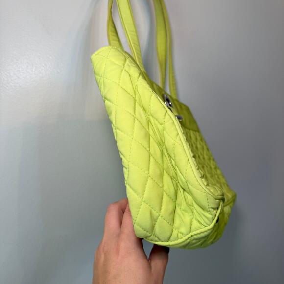 Vera Bradley Lime Green Quilted Microfiber Shoulder Bag Purse with Toggle - Picture 4 of 13